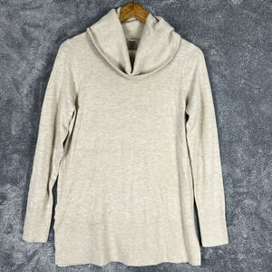 LOFT Sweater Women’s Small Beige Cowl Neck Long Sleeve Knit Pullover Tunic Top